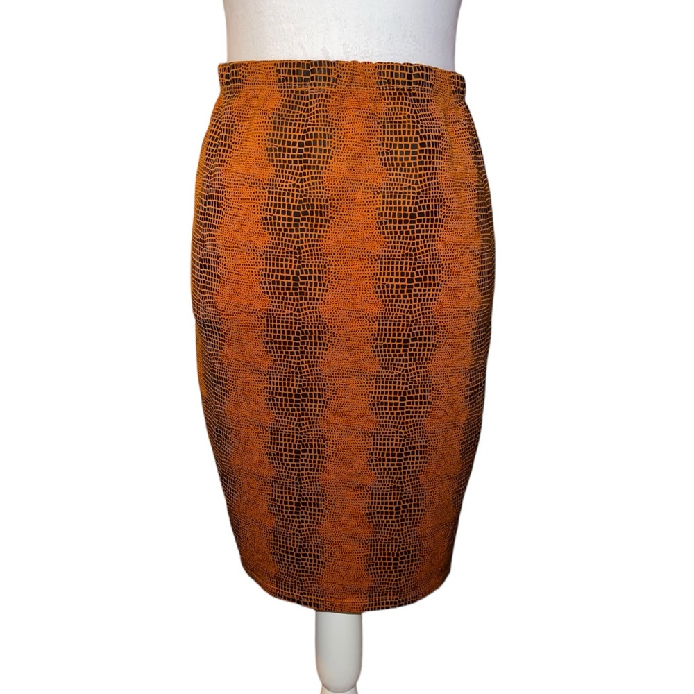 Vintage! FashionNova Fall Orange & Black Snake Print Pencil Skirt Sz Medium